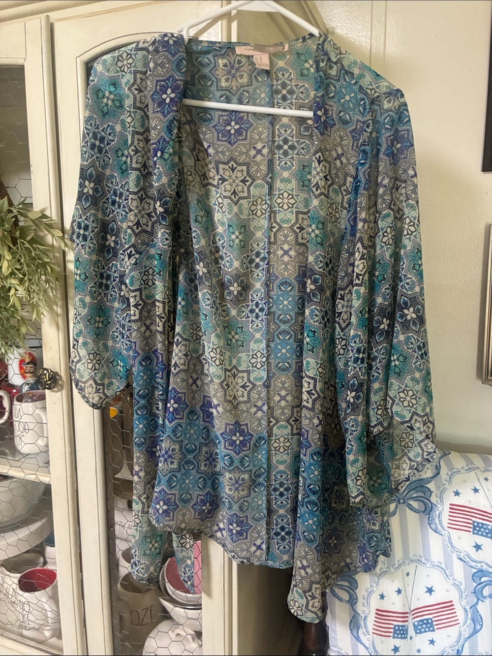 Forever 21 Blue and Teal Printed Kimono
